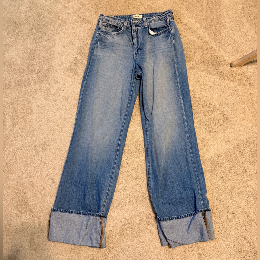 L'AGENCE Light Blue Straight-Leg cuffed Jeans